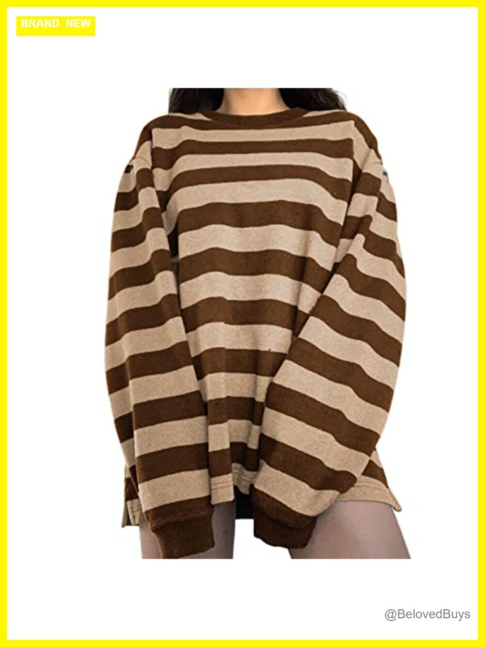 Oversized Striped Long Sleeve Tee Crewneck Y2K Grunge Casual Tops